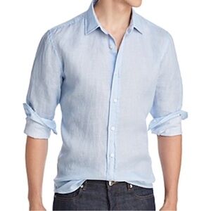 The Men’s Store Bloomingdales Linen Button Down Shirt Light Blue Small